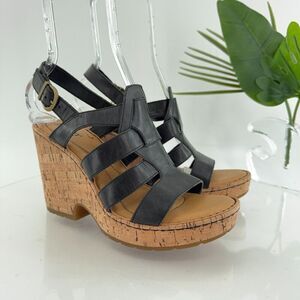 Born Bernese Womens Sandal Size 10 Black Leather Wedge Heel Open Toe Retro Caged
